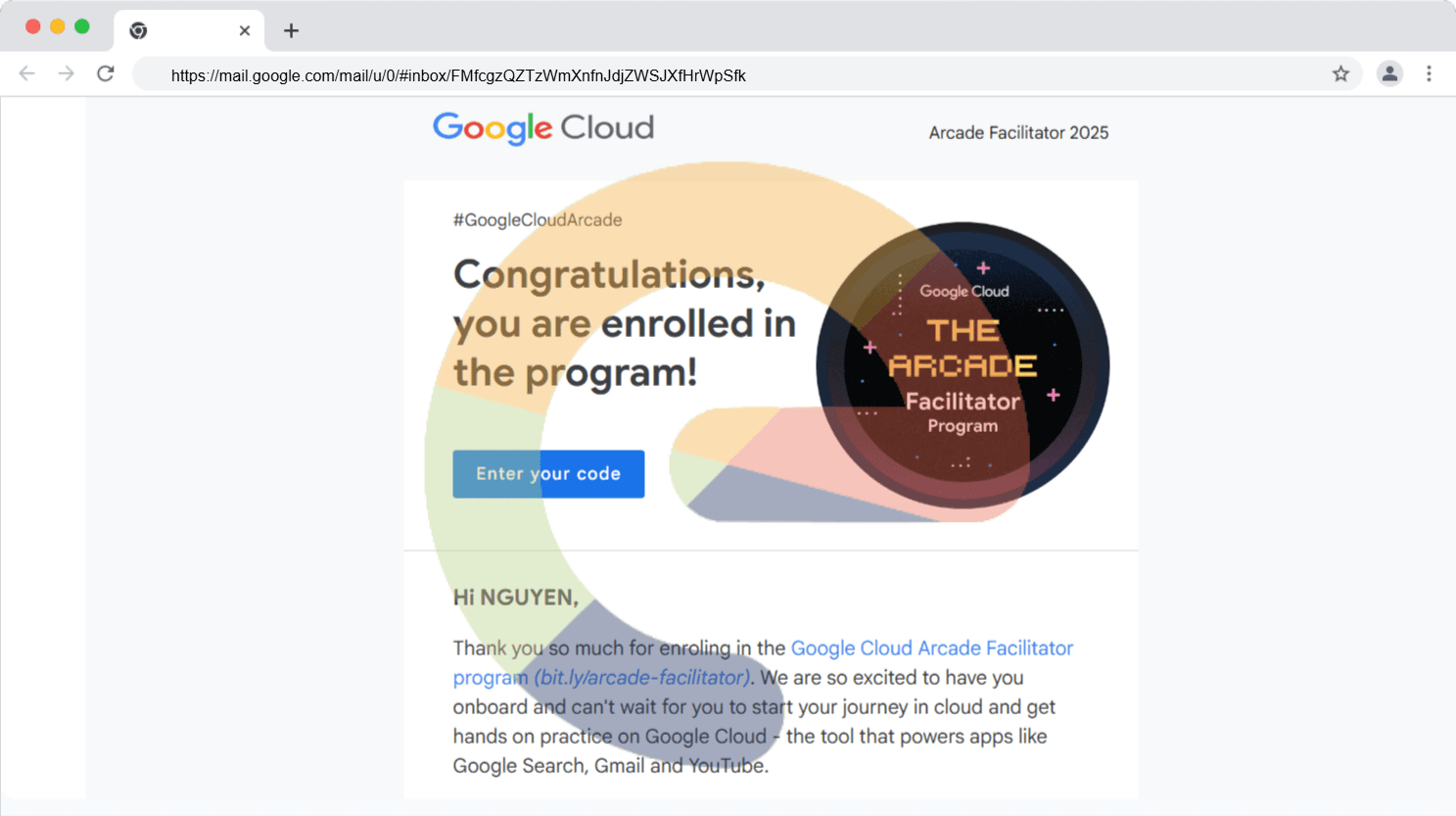 Congratulations, you're now enrolled in the Google Cloud Arcade Facilitator Program 2025