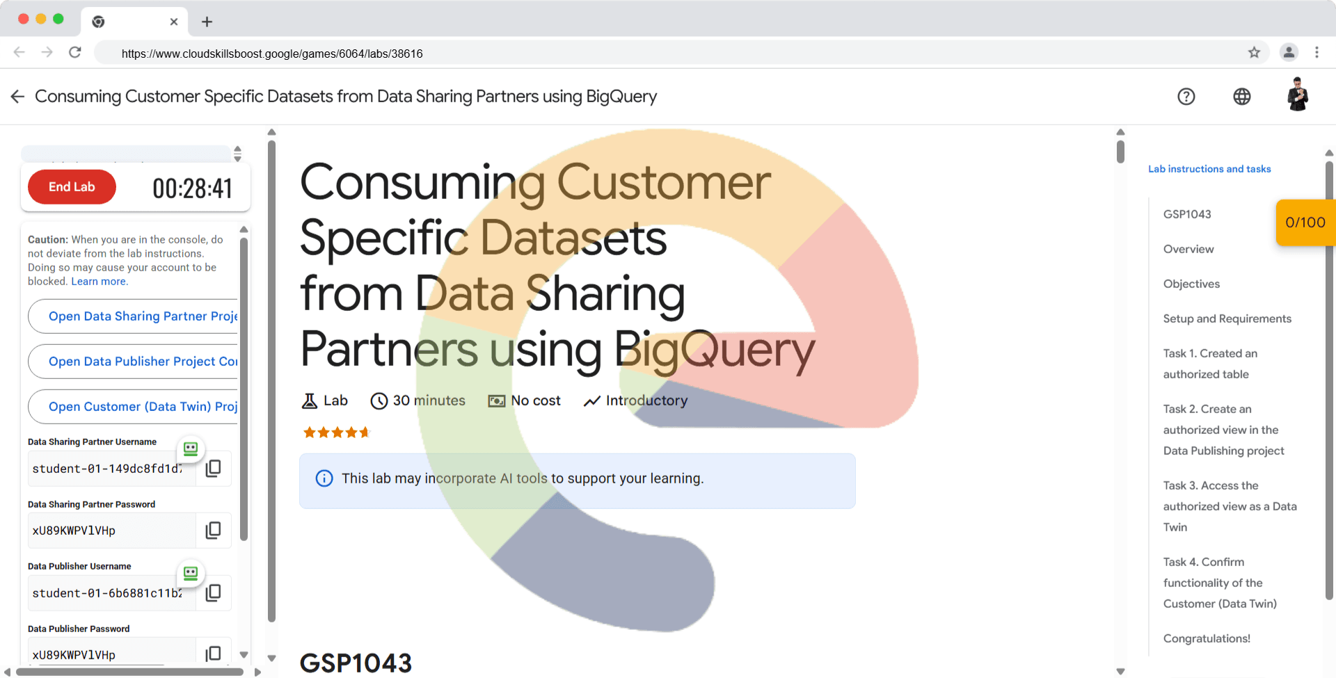 Consuming Customer Specific Datasets from Data Sharing Partners using BigQuery - GSP1043