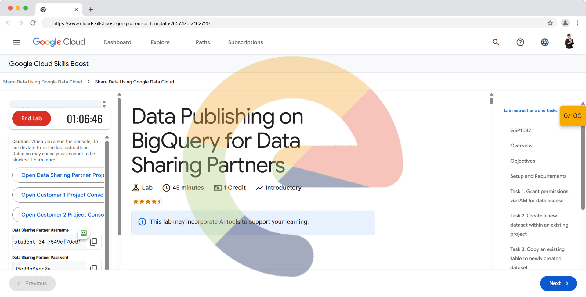Data Publishing on BigQuery for Data Sharing Partners - GSP1032