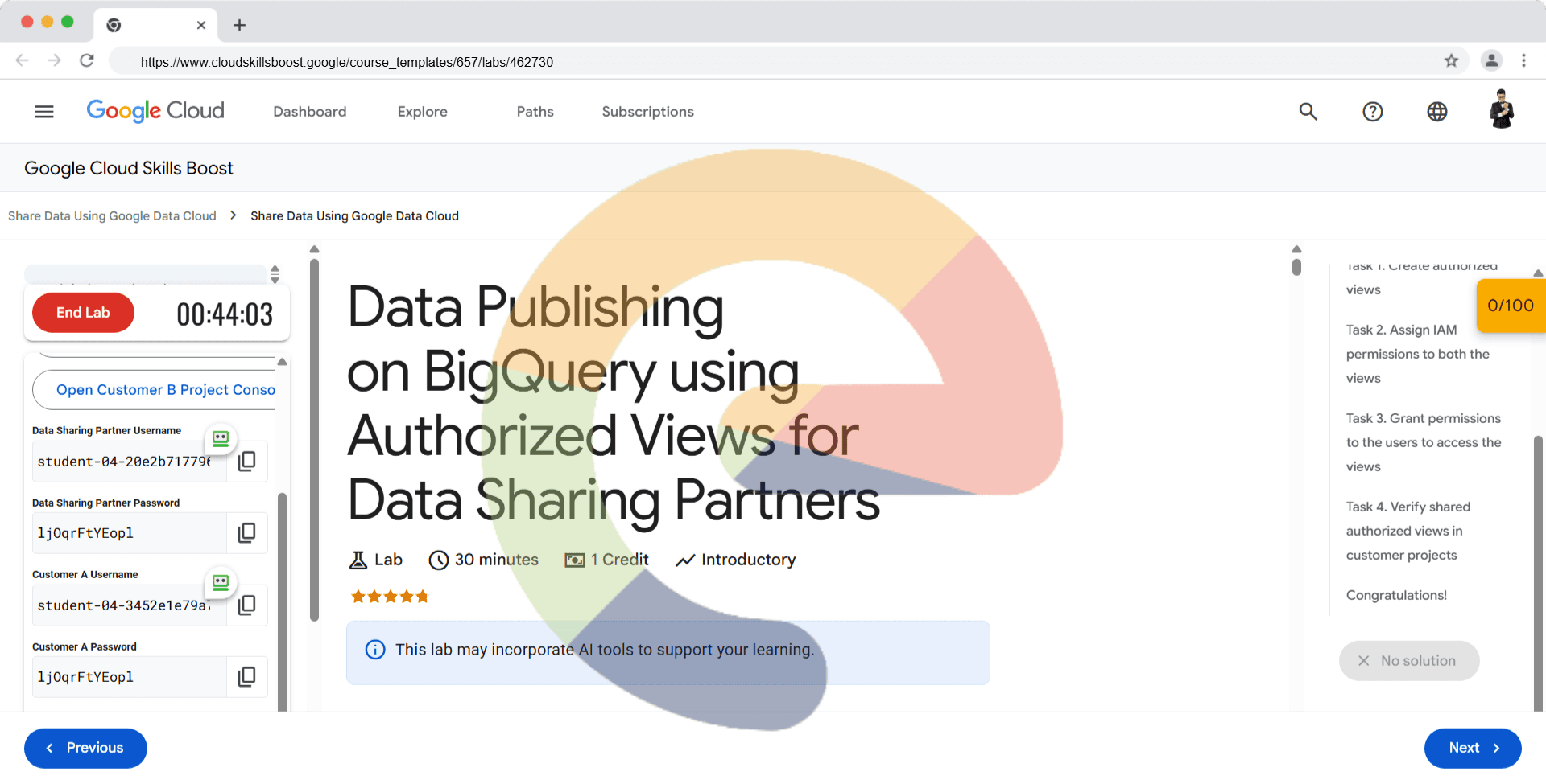 Data Publishing on BigQuery using Authorized Views for Data Sharing Partners - GSP1041