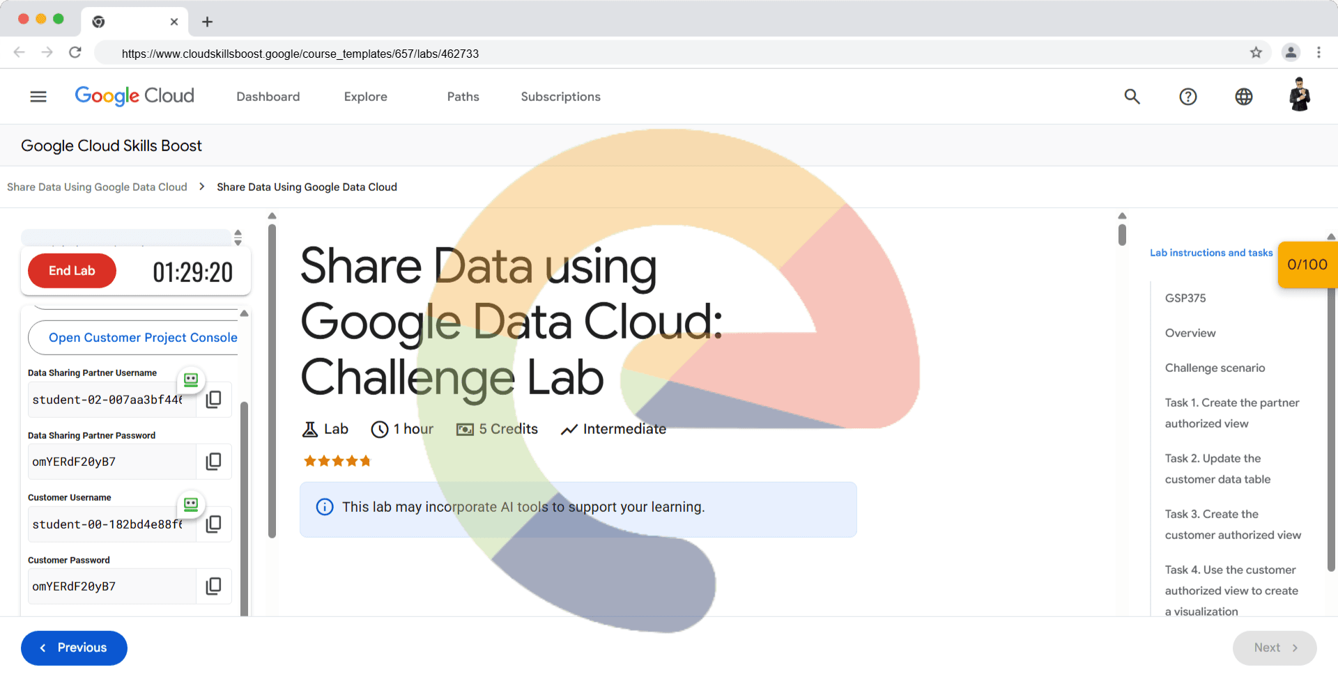 Share Data using Google Data Cloud: Challenge Lab - GSP375