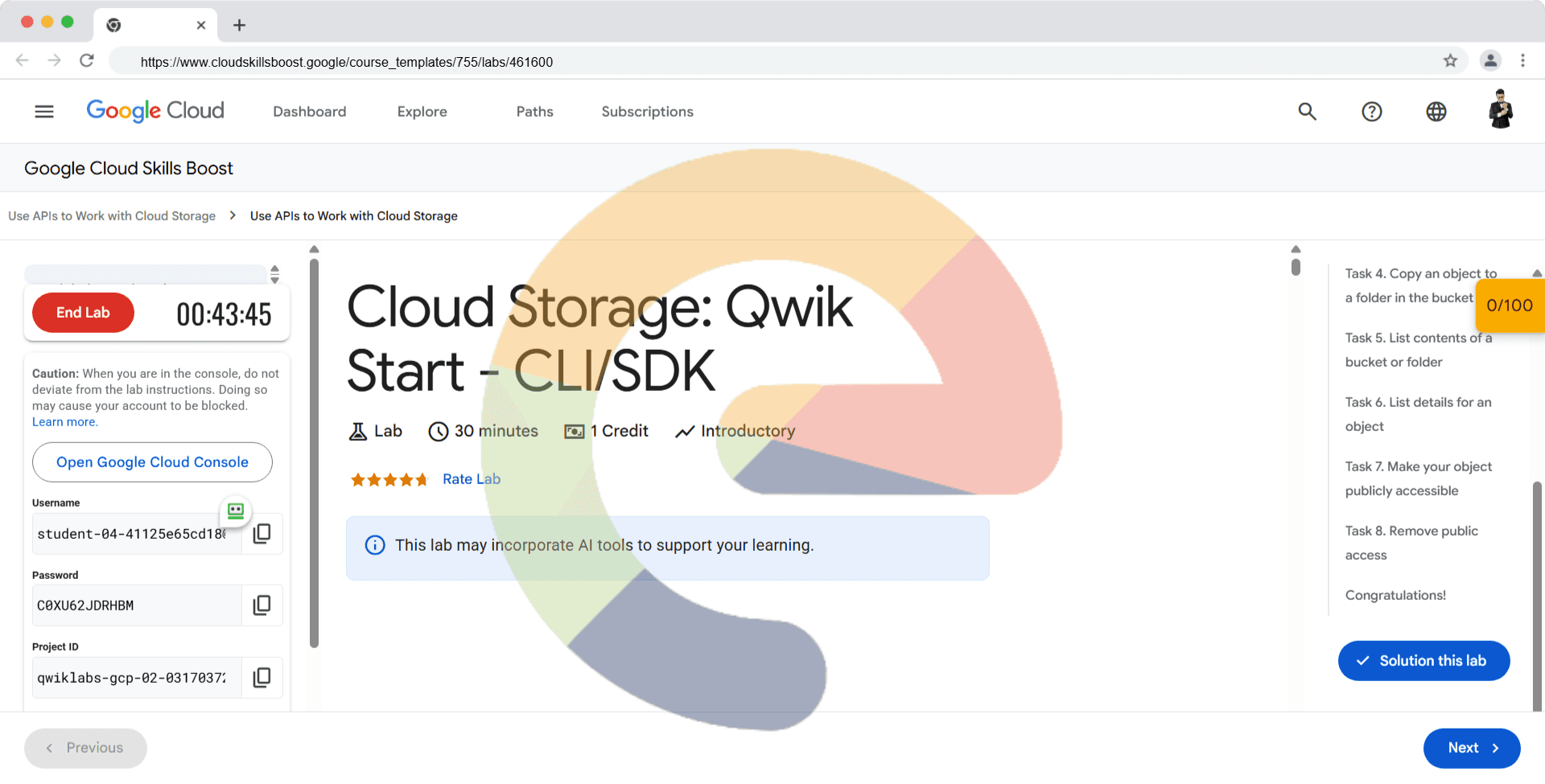 Cloud Storage: Qwik Start - CLI/SDK - GSP074