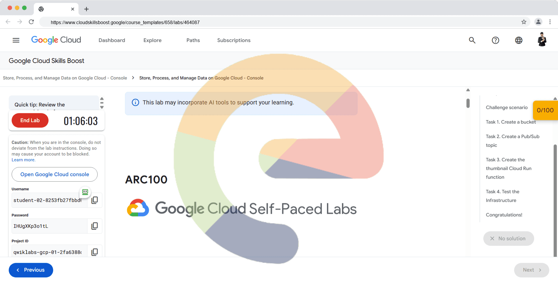 Store, Process, and Manage Data on Google Cloud: Challenge Lab - ARC100