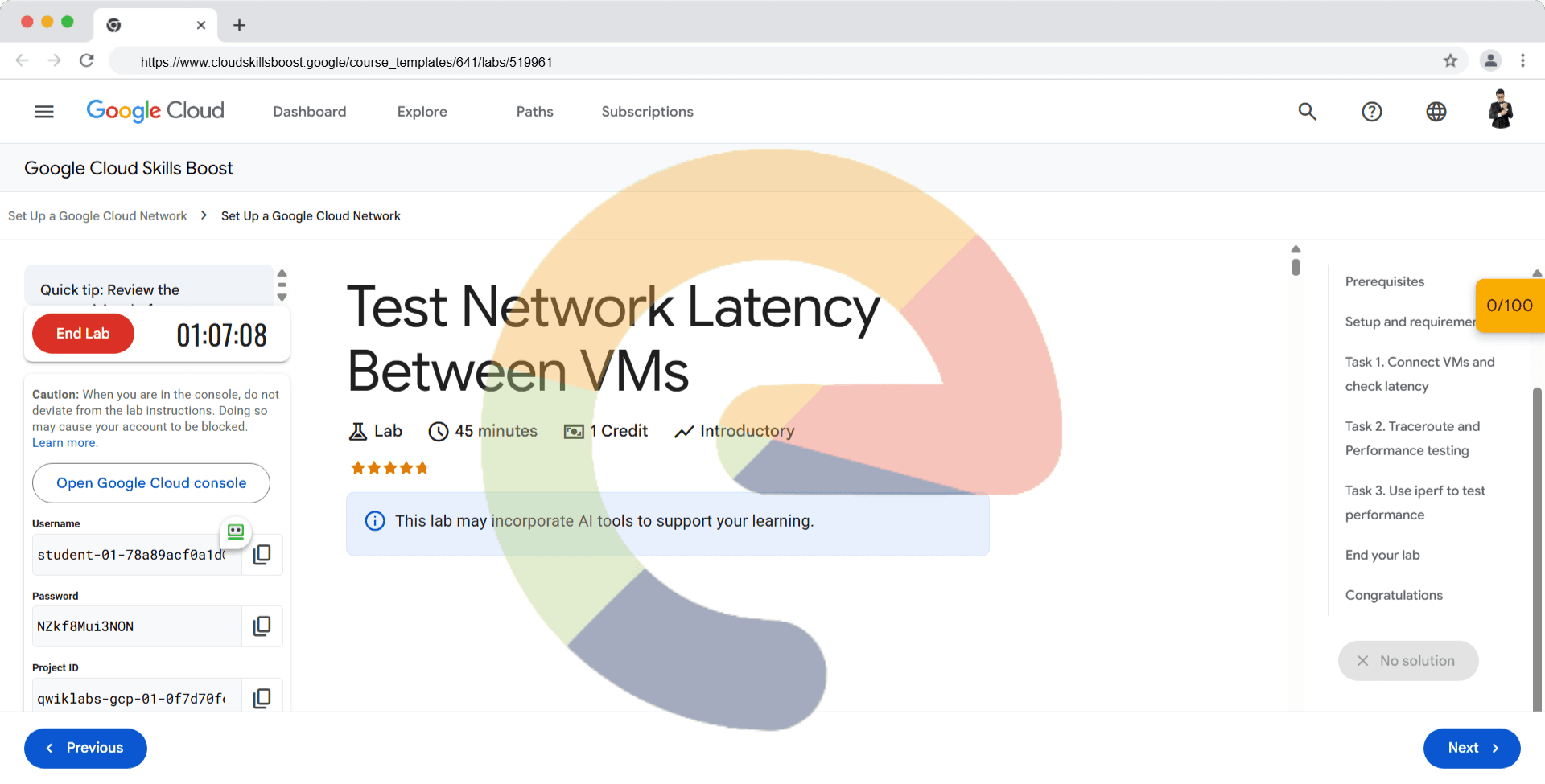 Test Network Latency Between VMs - GSP161