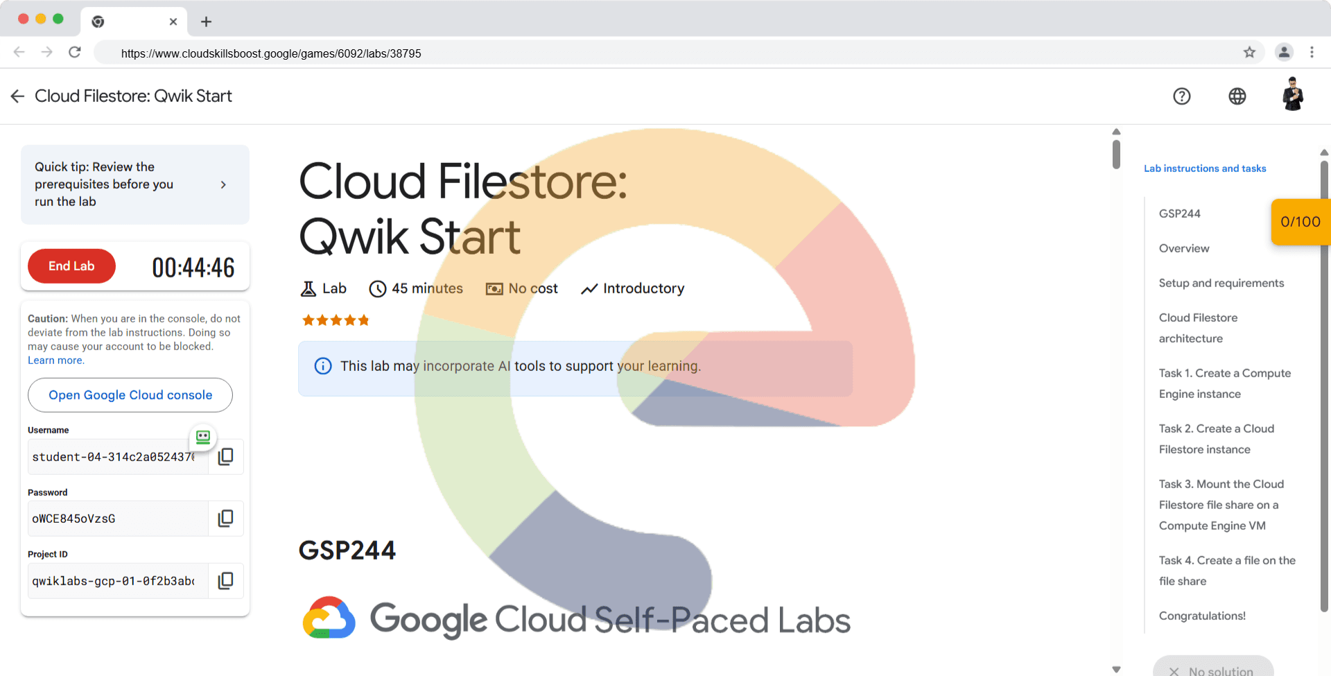 Cloud Filestore: Qwik Start - GSP244