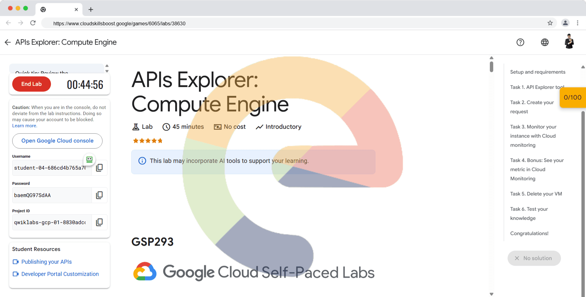 APIs Explorer: Compute Engine - GSP293
