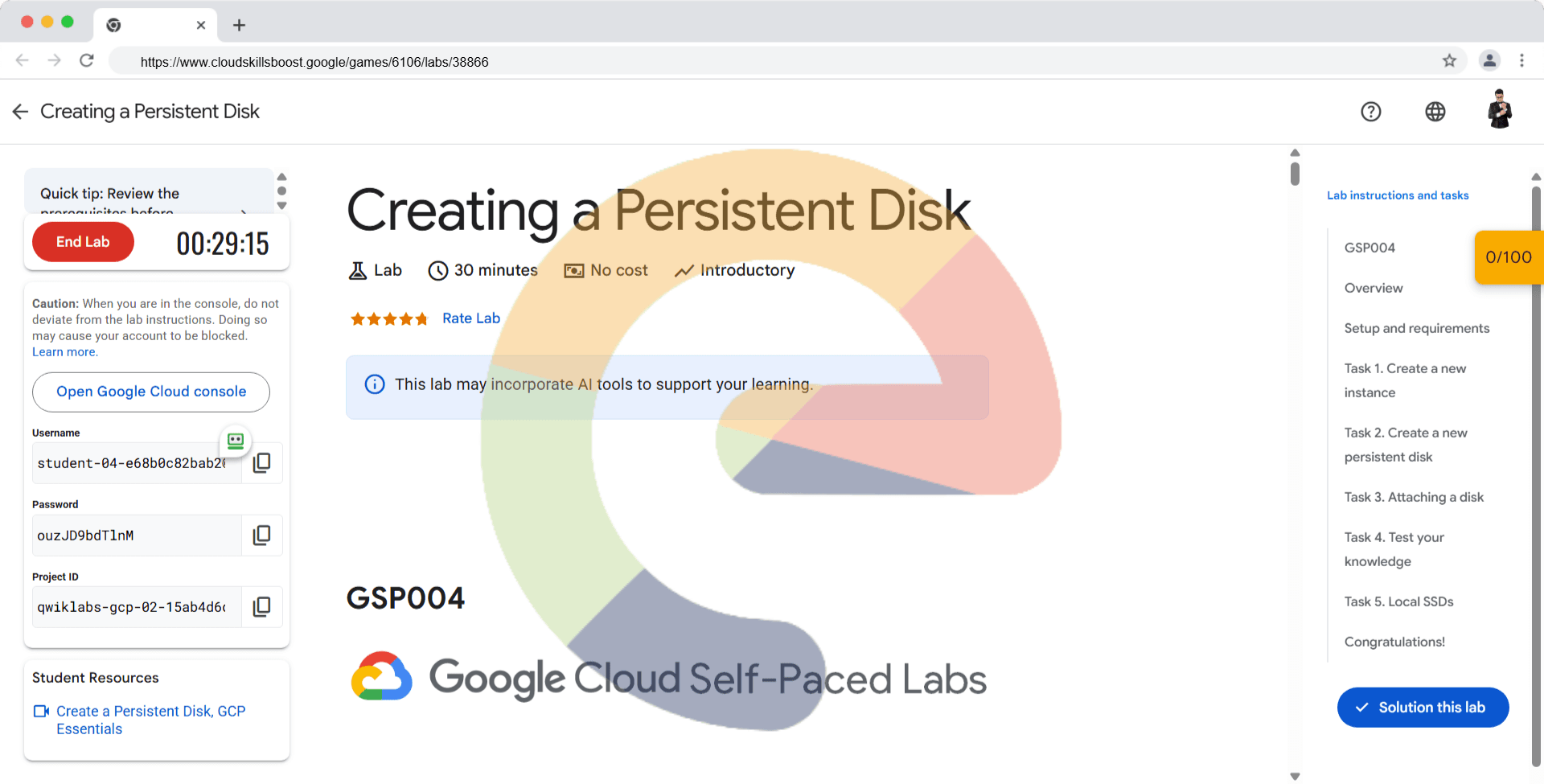 Creating a Persistent Disk - GSP004