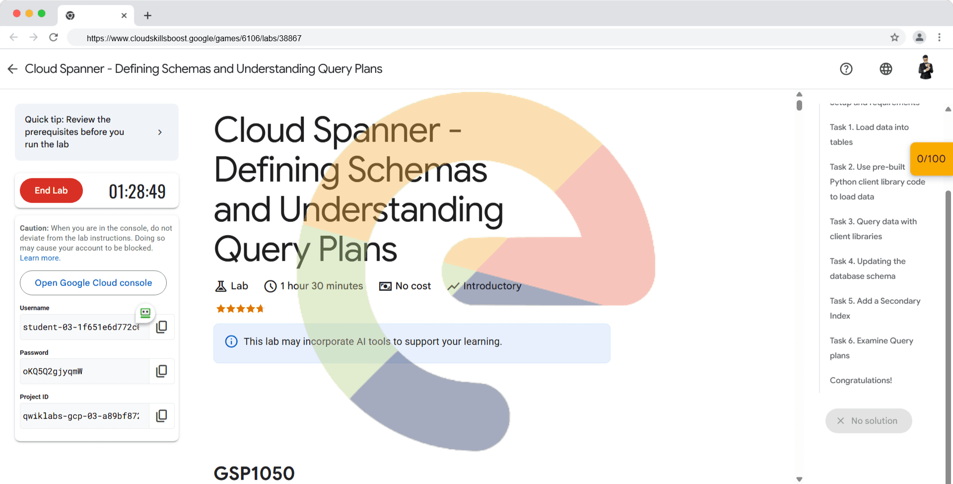 Cloud Spanner - Defining Schemas and Understanding Query Plans - GSP1050