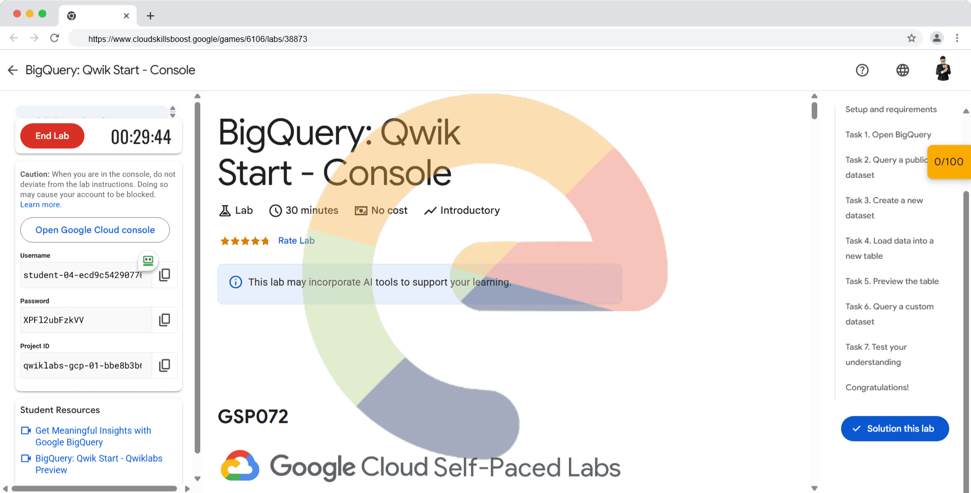 BigQuery: Qwik Start - Console - GSP072