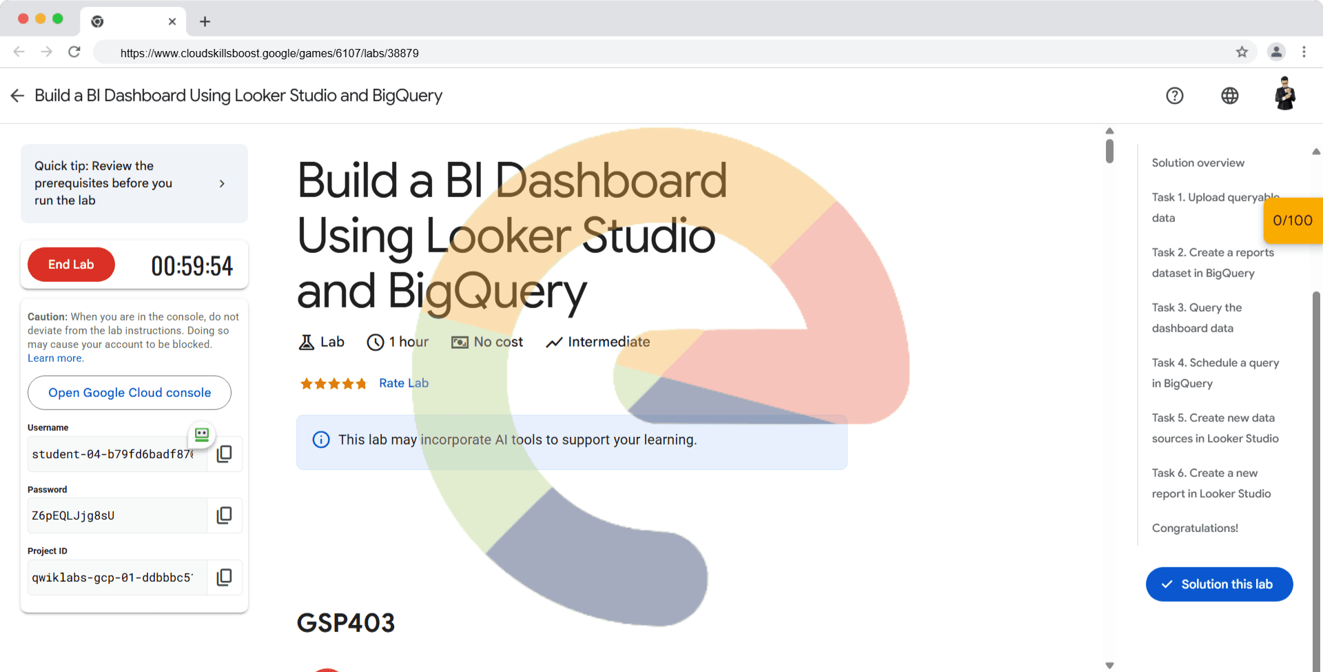Build a BI Dashboard Using Looker Studio and BigQuery - GSP403