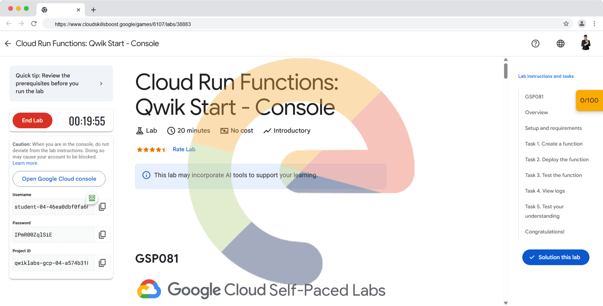 Cloud Functions: Qwik Start - Console - GSP081