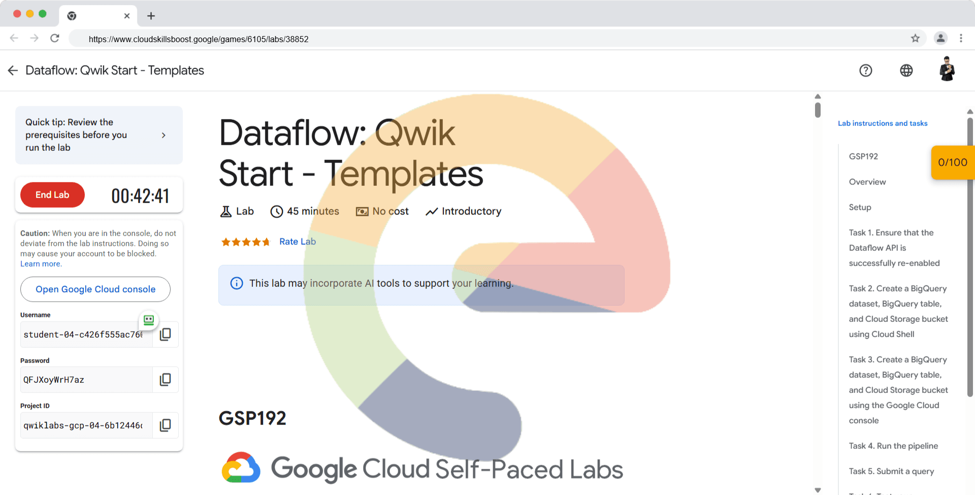 Dataflow: Qwik Start - Templates - GSP192