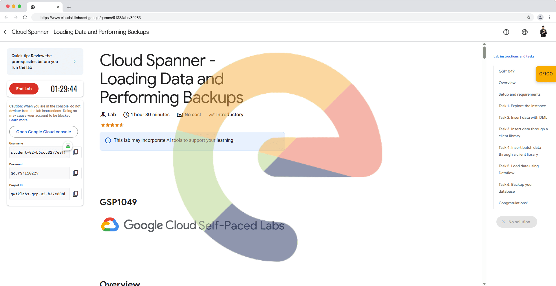 Cloud Spanner - Loading Data and Performing Backups - GSP1049