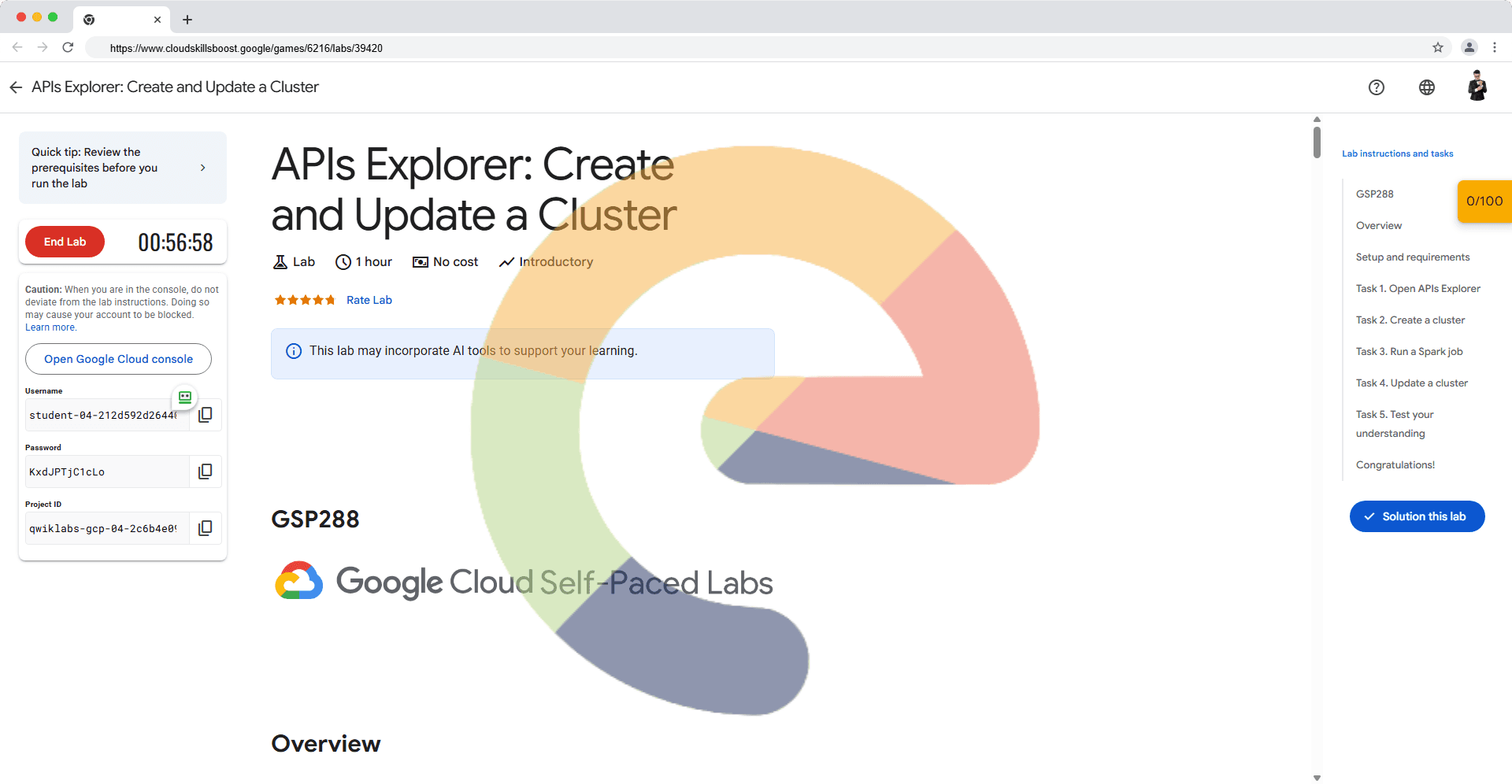 APIs Explorer: Create and Update a Cluster - GSP288