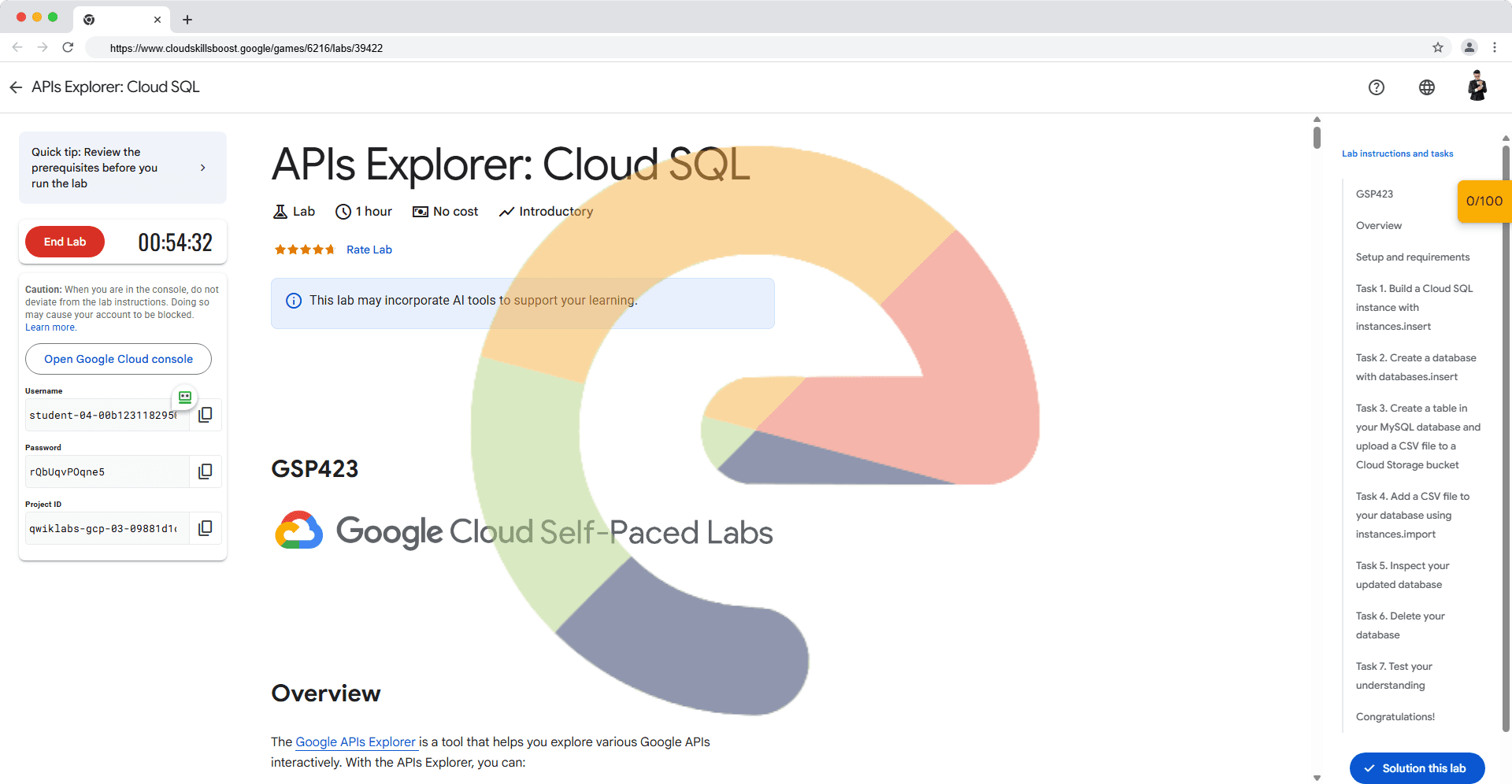 APIs Explorer: Cloud SQL - GSP423