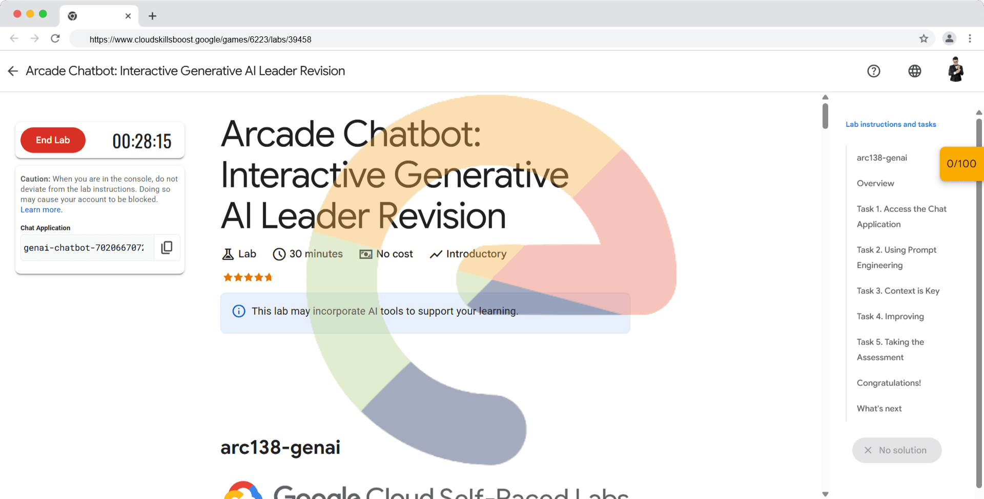 Arcade Chatbot: Interactive Generative AI Leader Revision - arc138-genai