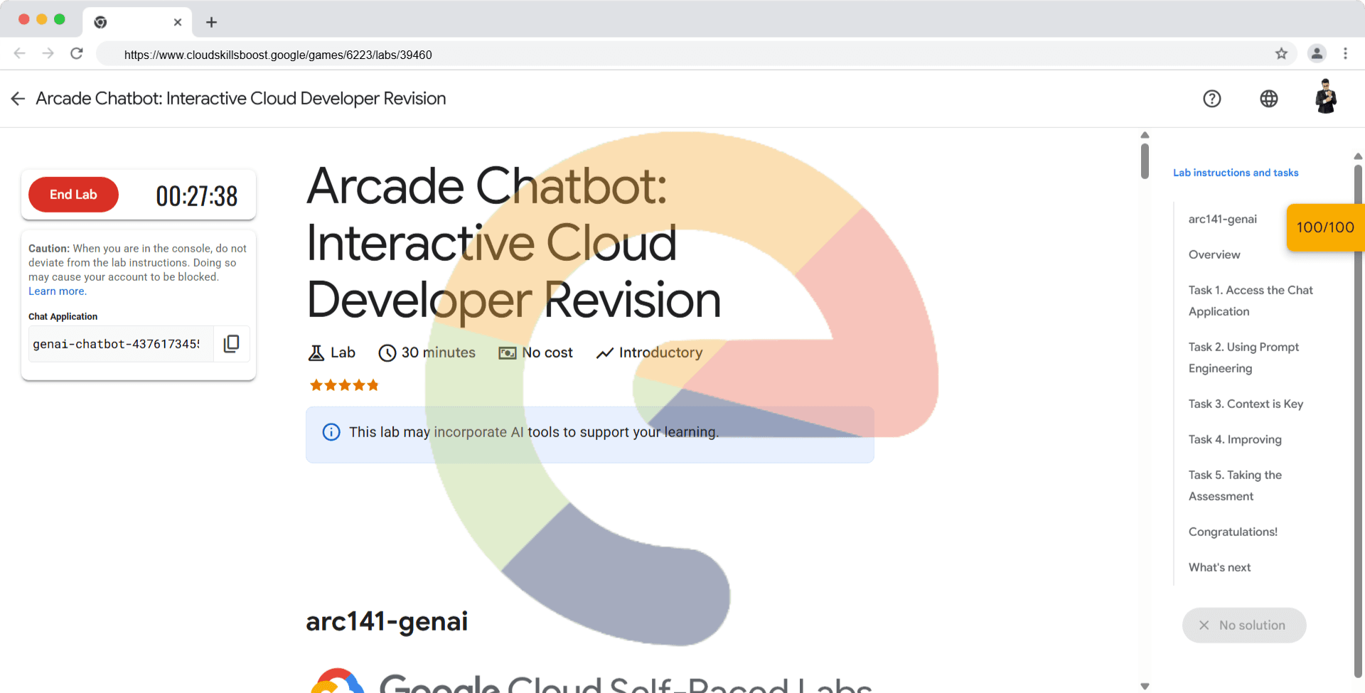 Arcade Chatbot: Interactive Cloud Developer Revision - arc141-genai