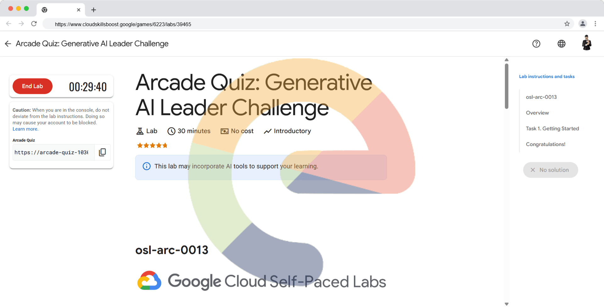 Arcade Quiz: Generative AI Leader Challenge - osl-arc-0013