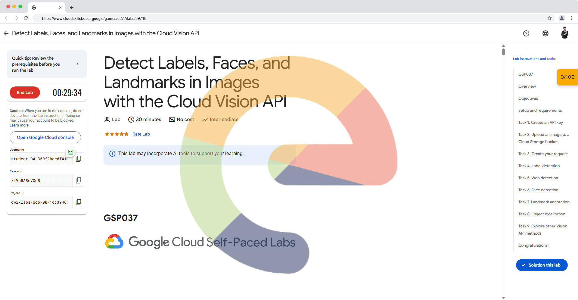 Detect Labels, Faces, and Landmarks in Images with the Cloud Vision API - GSP037