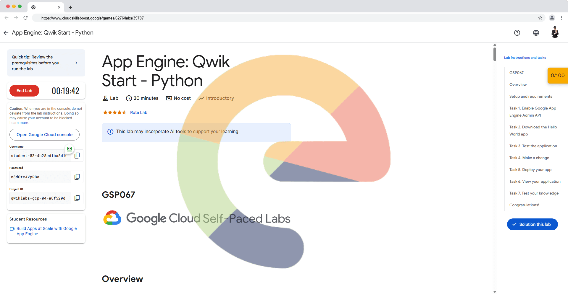 App Engine: Qwik Start - Python - GSP067