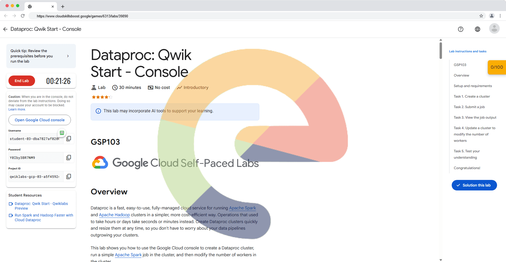 Dataproc: Qwik Start - Console - GSP103