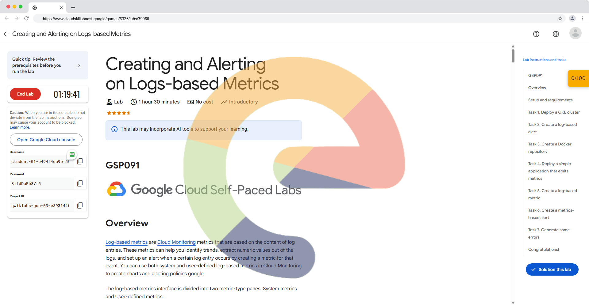 Creating and Alerting on Logs-based Metrics - GSP091