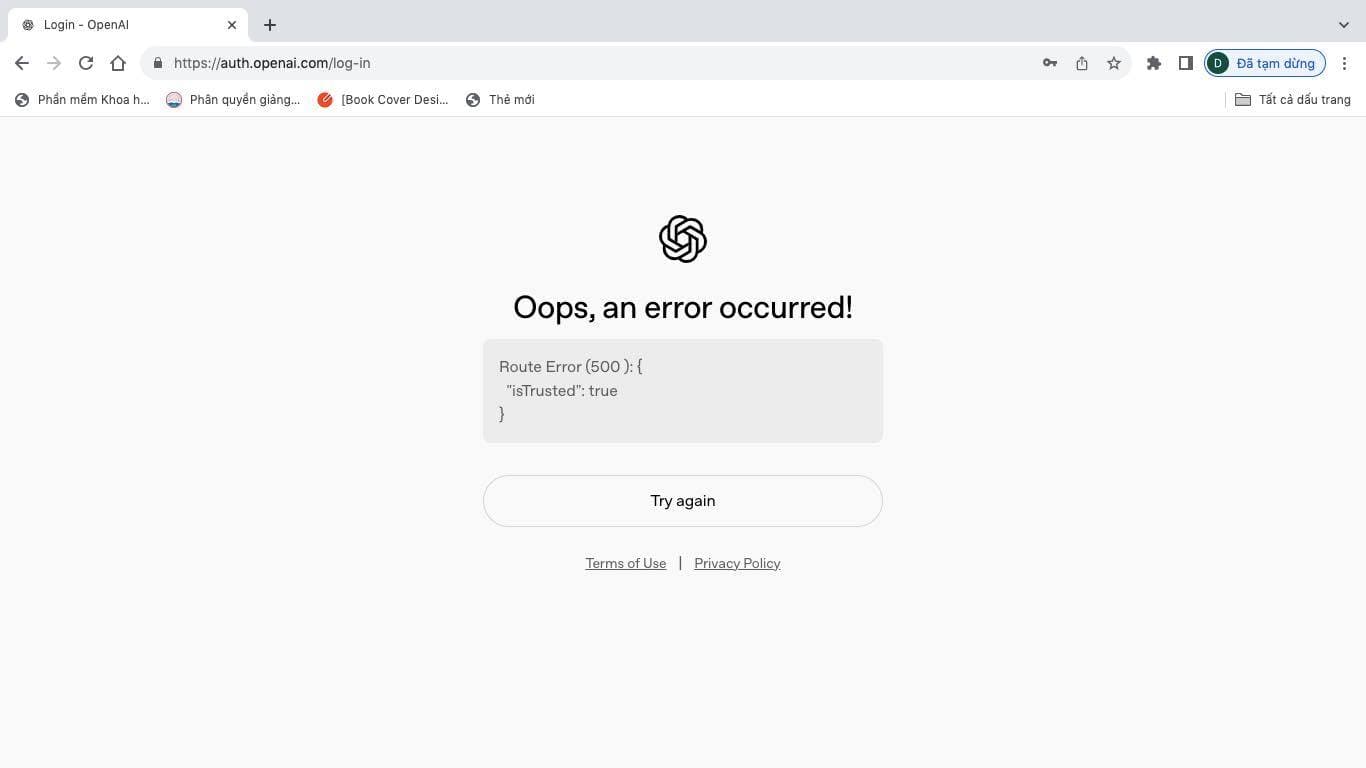 Khắc phục lỗi "500... Route Error" khi đăng nhập ChatGPT
