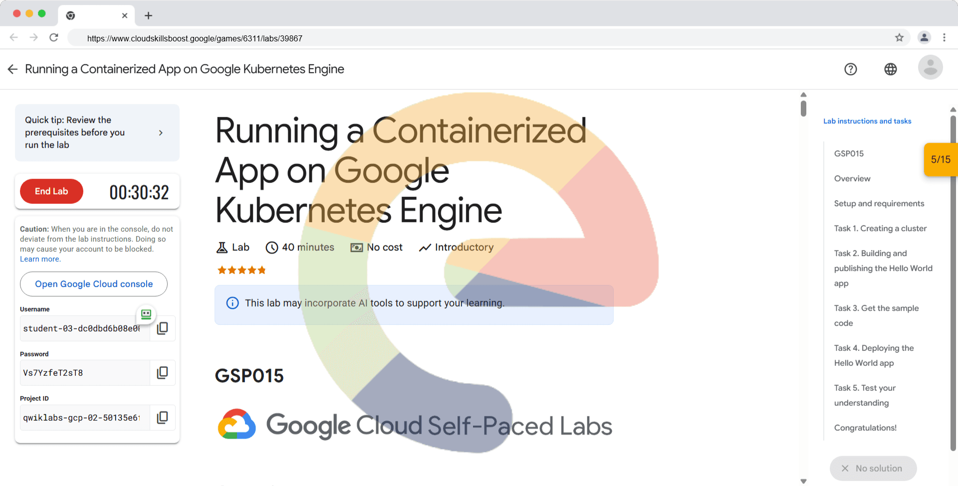 Running a Containerized App on Google Kubernetes Engine - GSP015