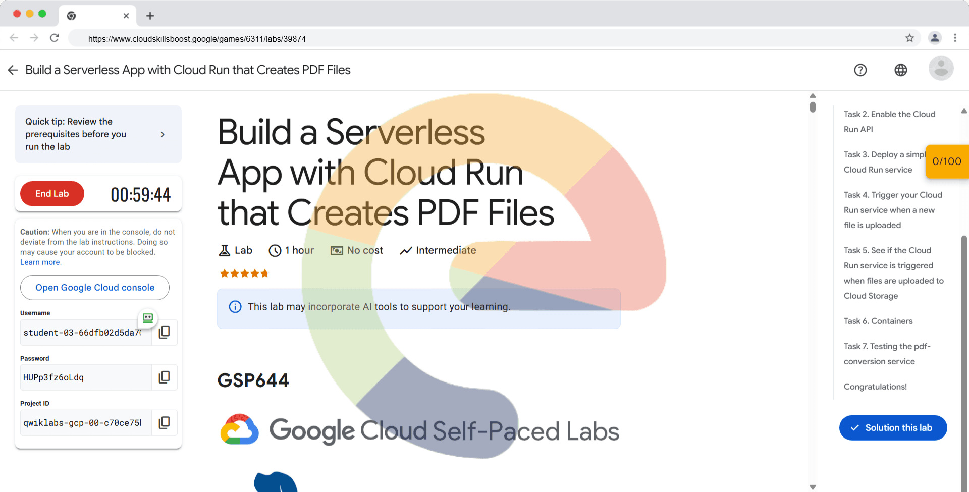 Build a Serverless App with Cloud Run that Creates PDF Files - GSP644