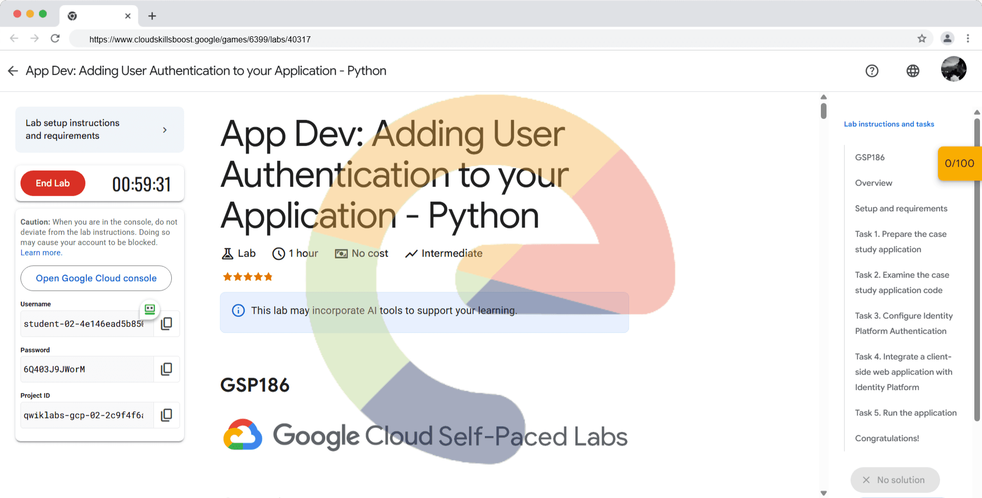 App Dev: Adding User Authentication to your Application - Python - GSP186