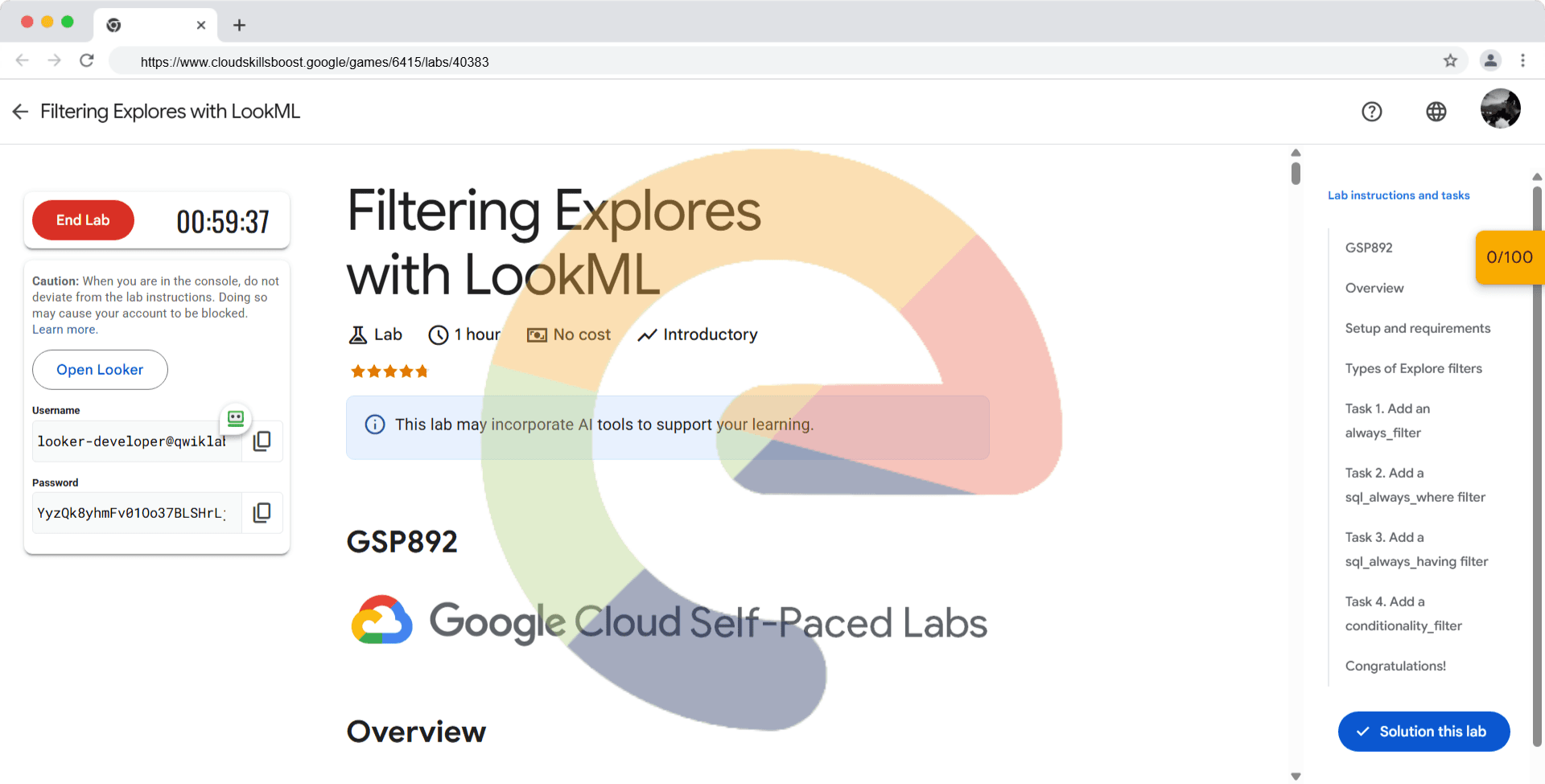 Filtering Explores with LookML - GSP892
