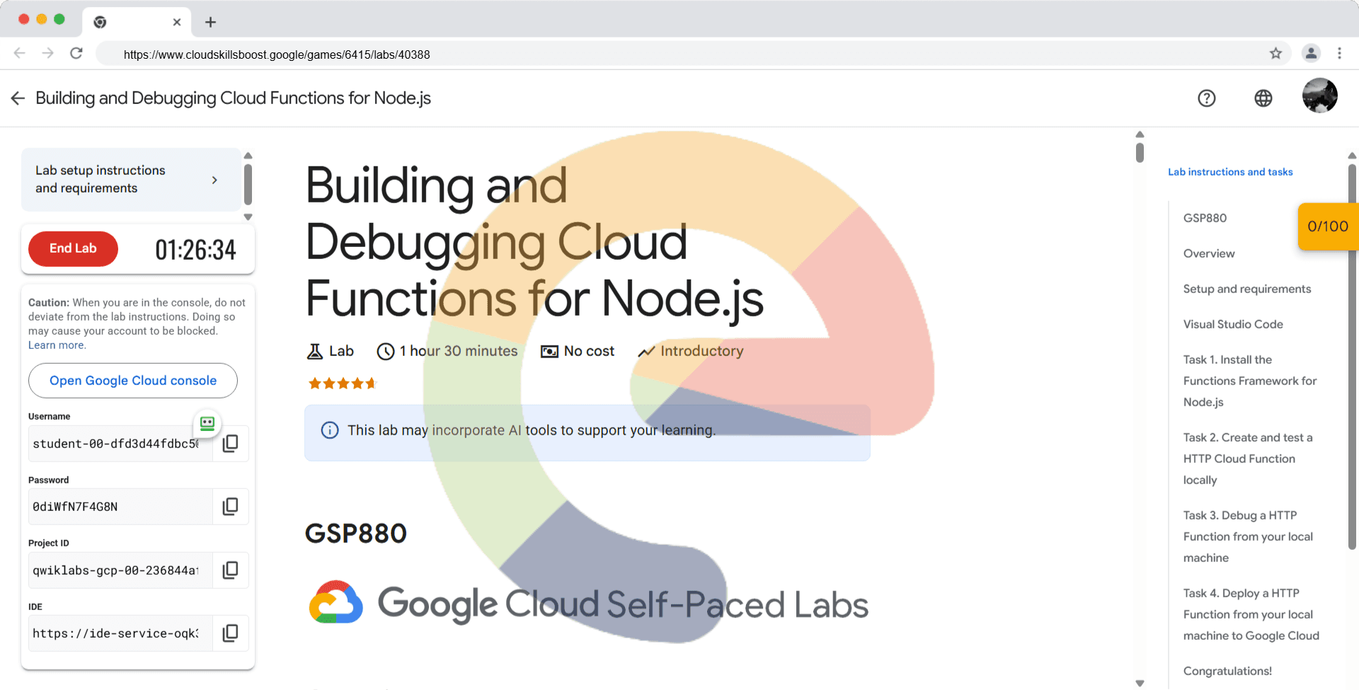 Building and Debugging Cloud Functions for Node.js - GSP880