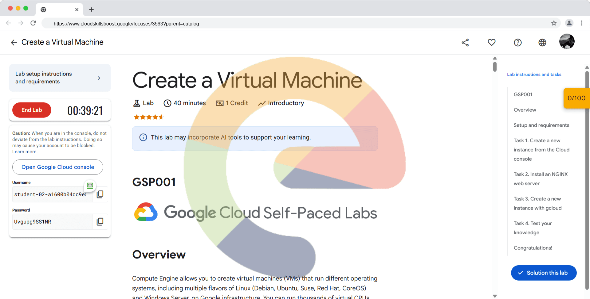 Creating a Virtual Machine - GSP001