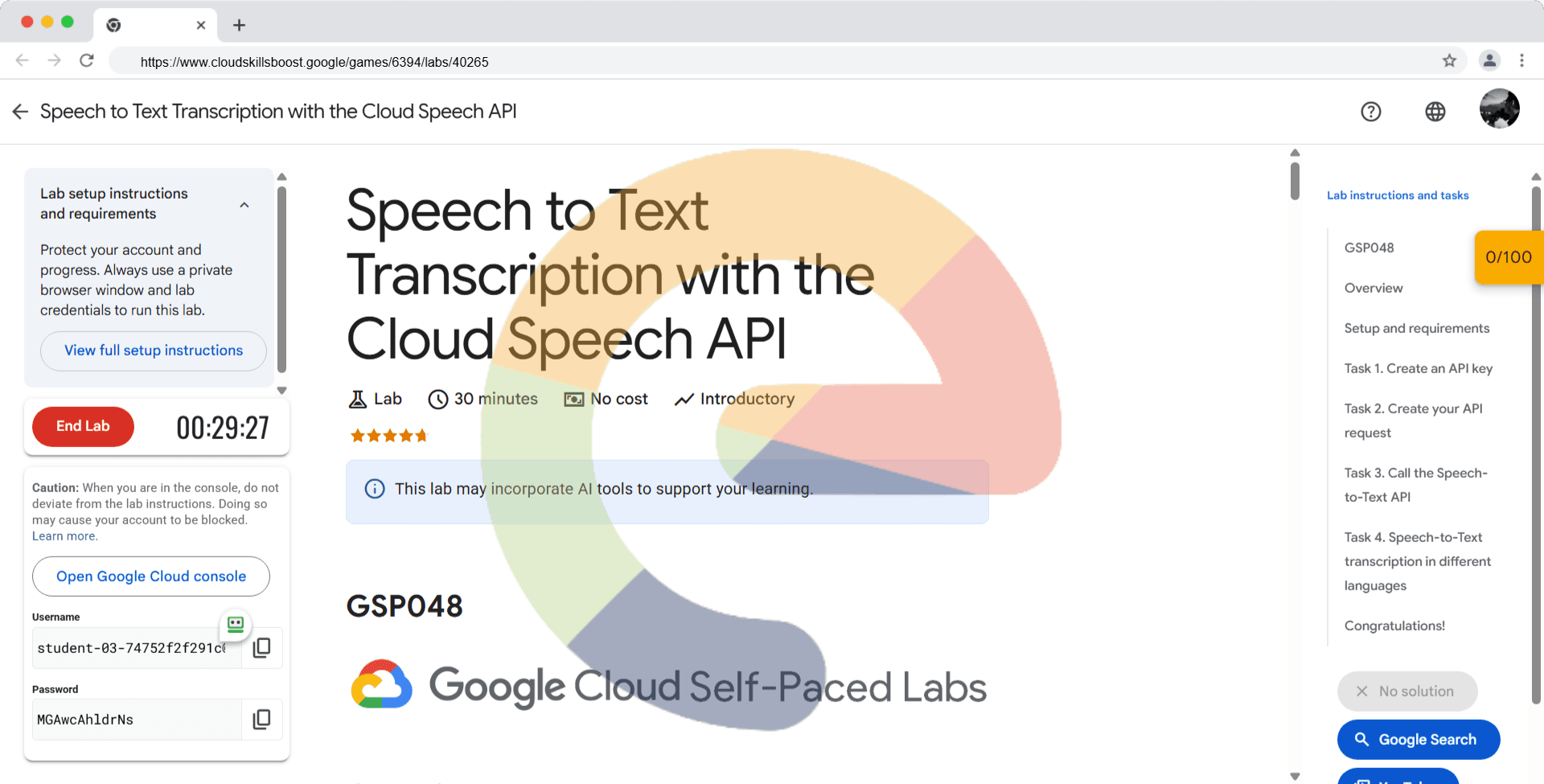 Speech to Text Transcription with the Cloud Speech API - GSP048