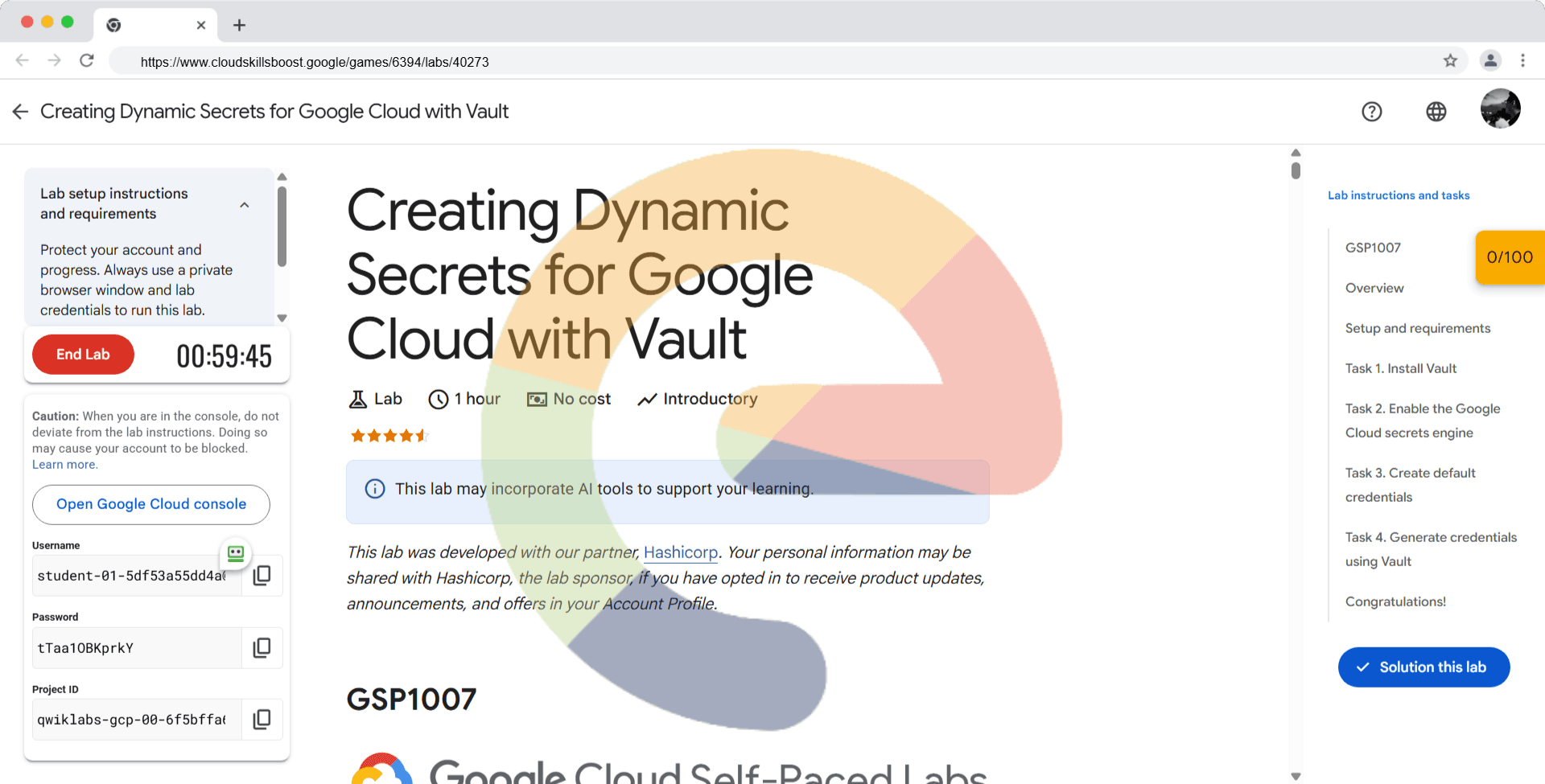 Creating Dynamic Secrets for Google Cloud with Vault - GSP1007