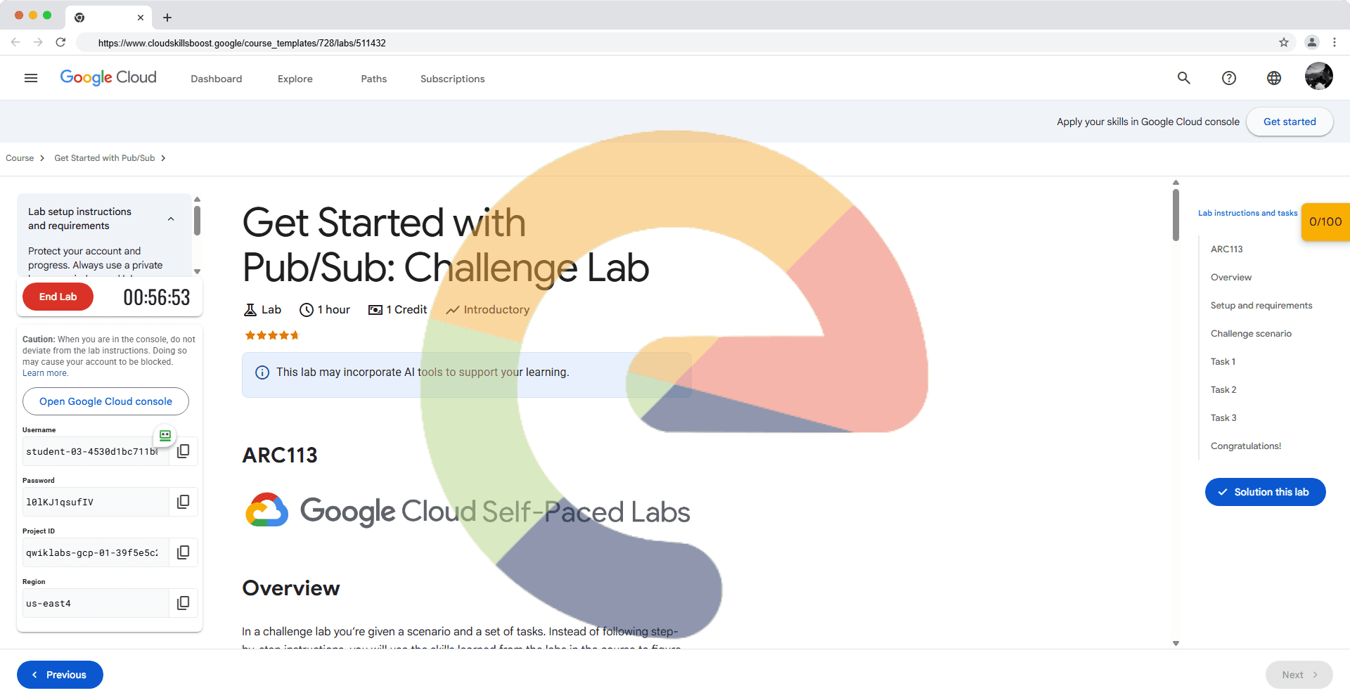 Get Started with Pub/Sub: Challenge Lab - ARC113