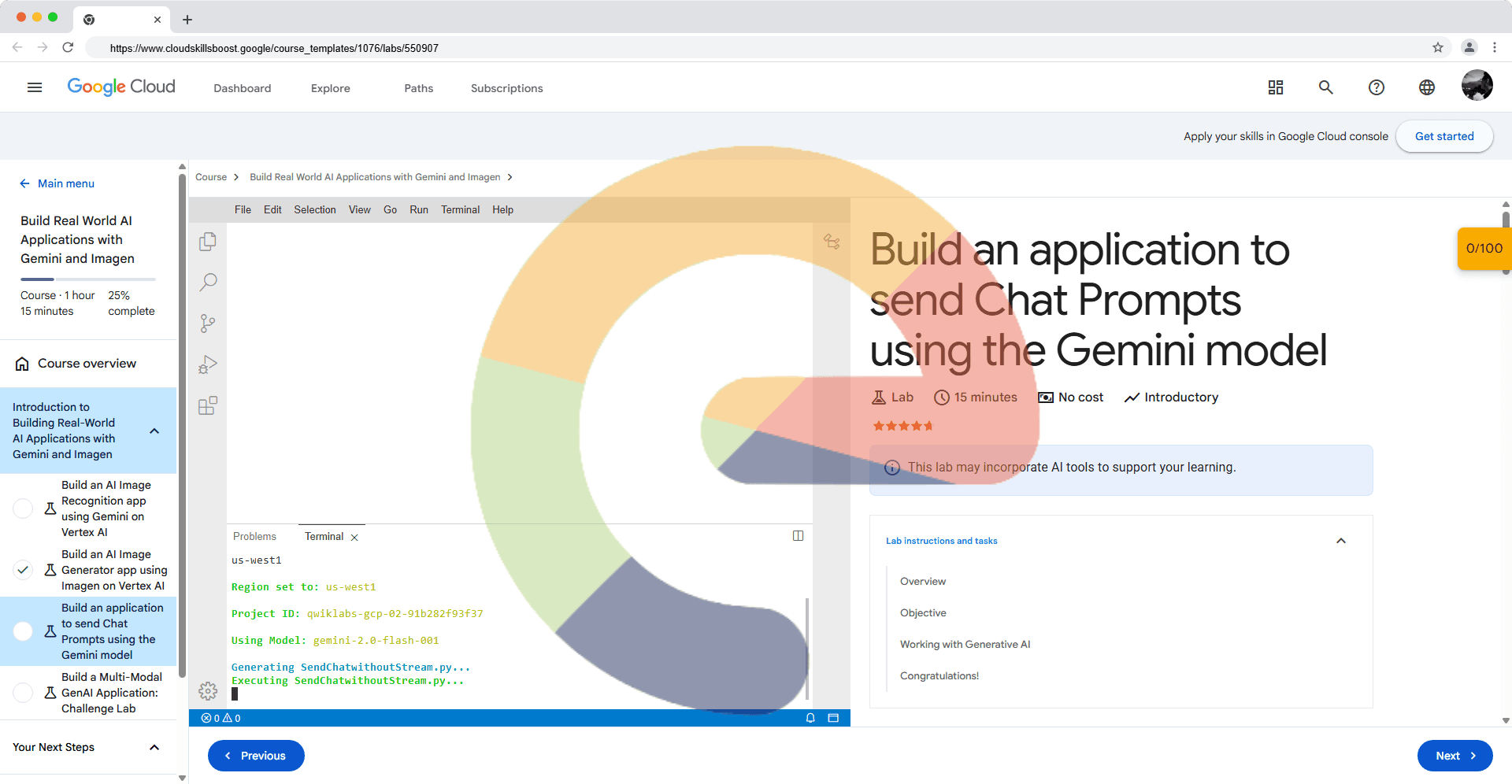 Build an application to send Chat Prompts using the Gemini model -