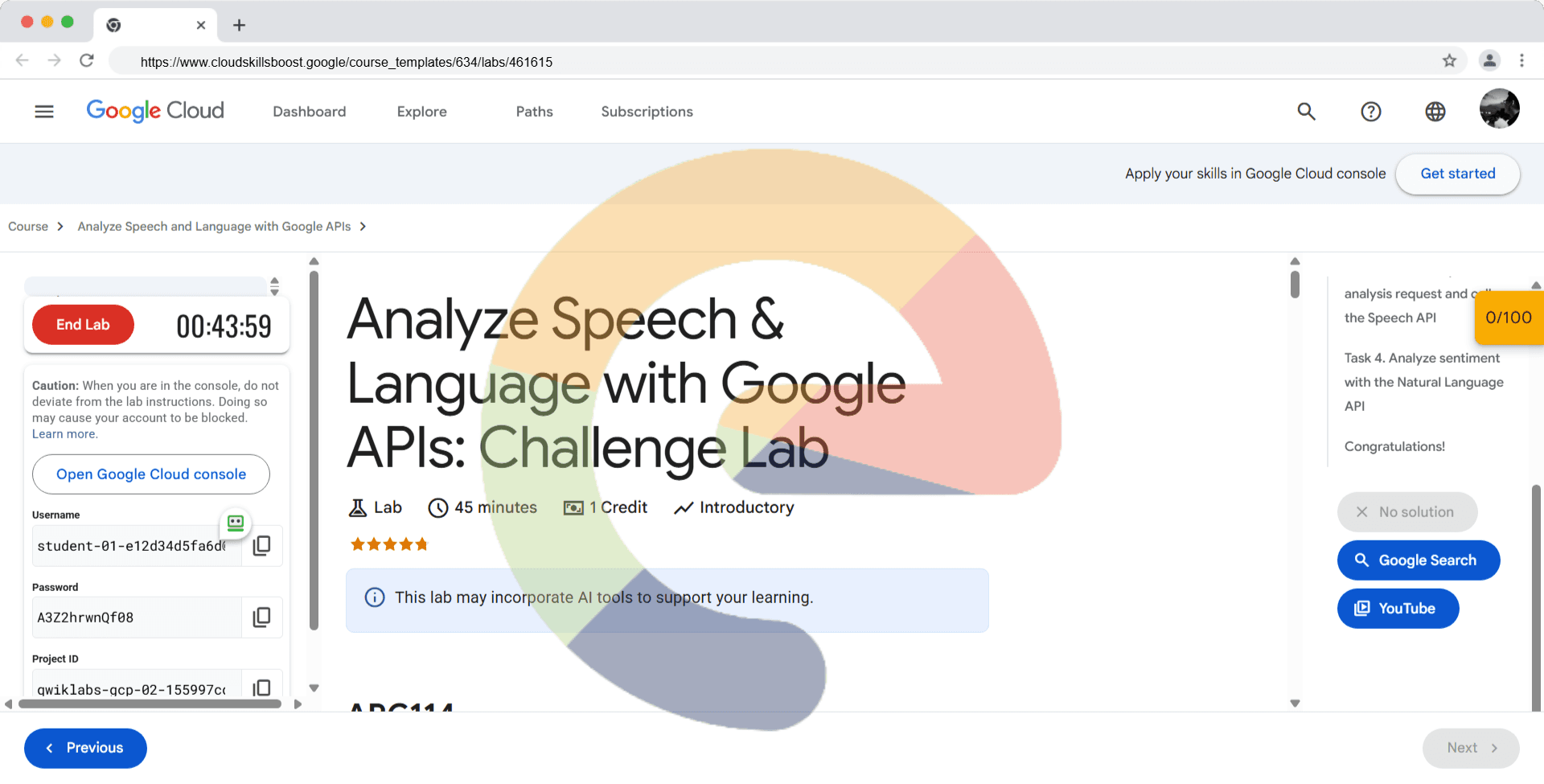 Analyze Speech & Language with Google APIs: Challenge Lab - ARC114