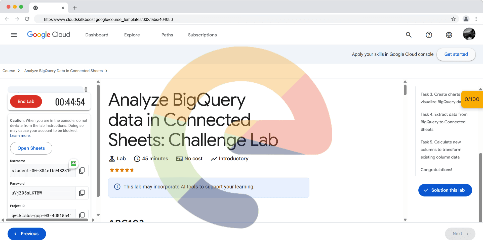 Analyze BigQuery data in Connected Sheets: Challenge Lab - ARC103