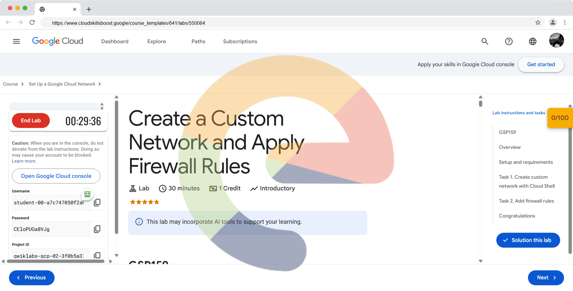 Create a Custom Network and Apply Firewall Rules - GSP159