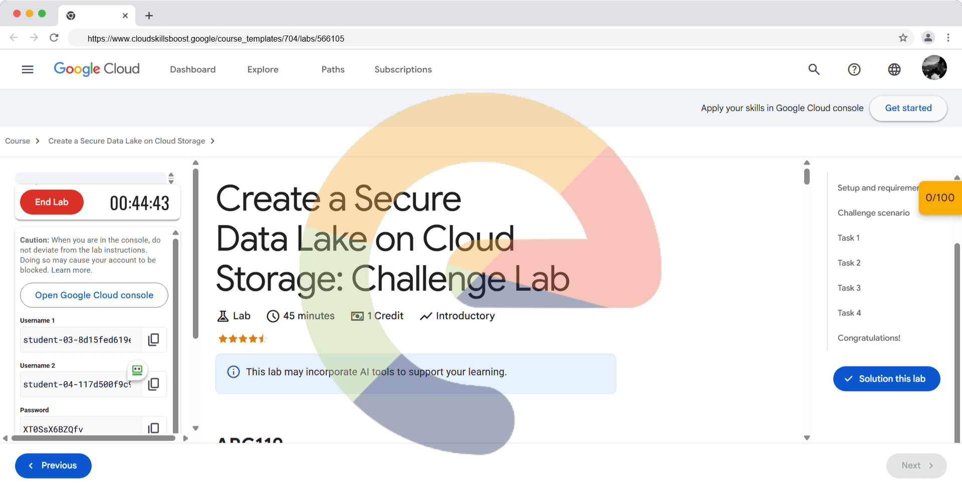 Create a Secure Data Lake on Cloud Storage: Challenge Lab - ARC119