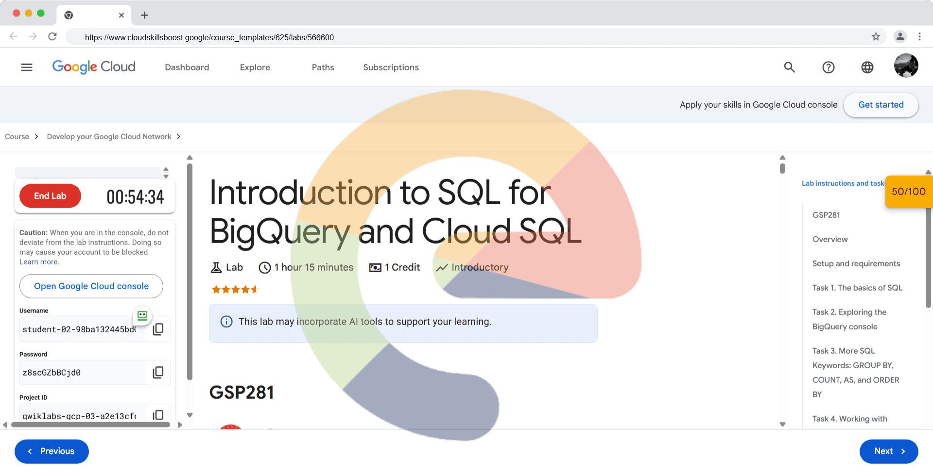 Introduction to SQL for BigQuery and Cloud SQL - GSP281