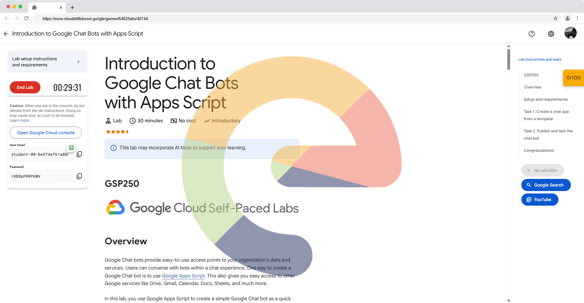 Introduction to Google Chat Bots with Apps Script - GSP250
