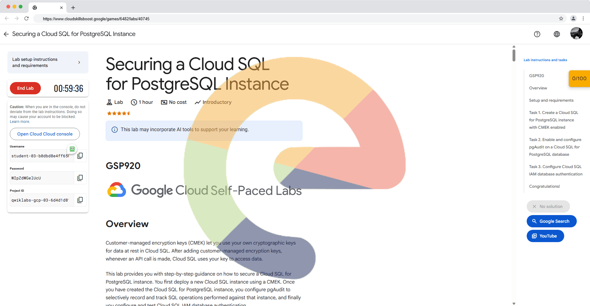 Securing a Cloud SQL for PostgreSQL Instance - GSP920