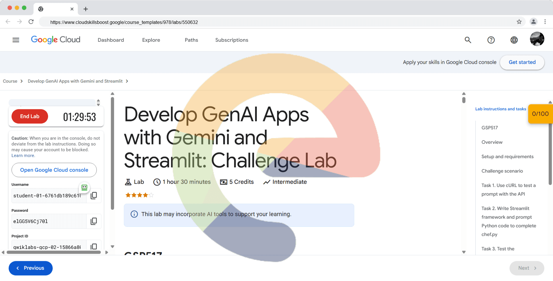 Develop GenAI Apps with Gemini and Streamlit: Challenge Lab - GSP517