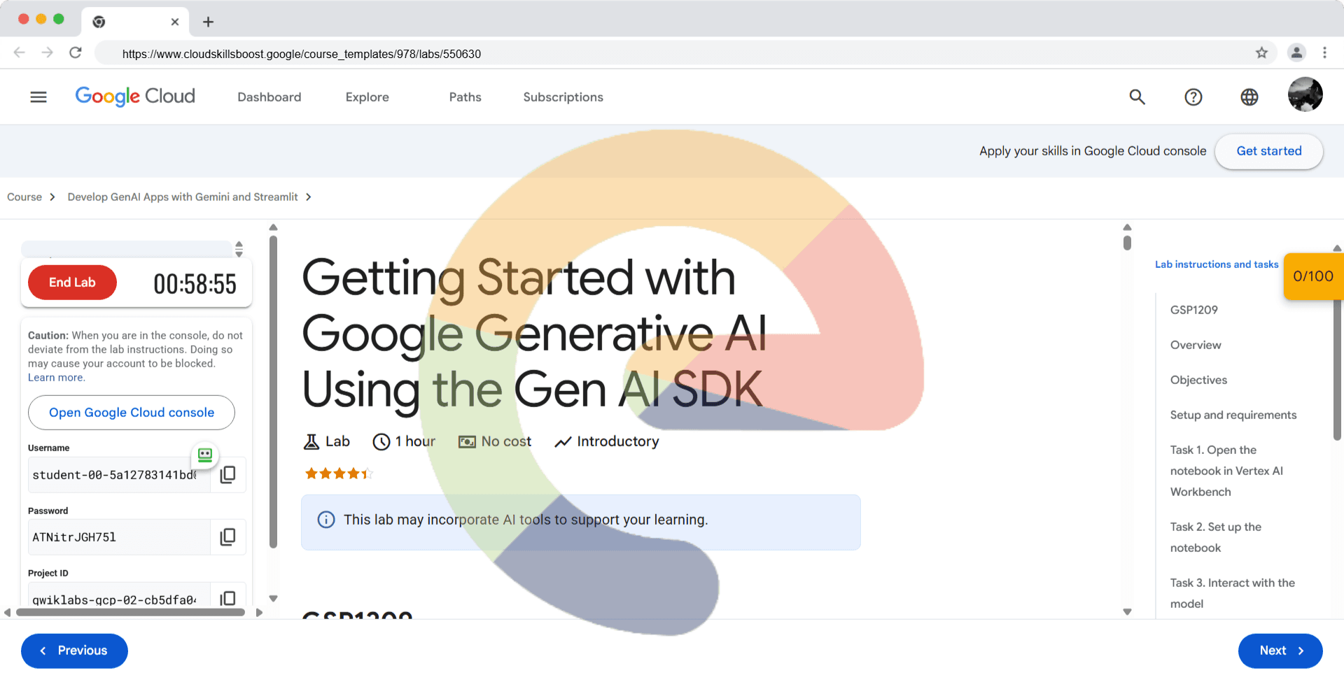 Getting Started with Google Generative AI Using the Gen AI SDK - GSP1209