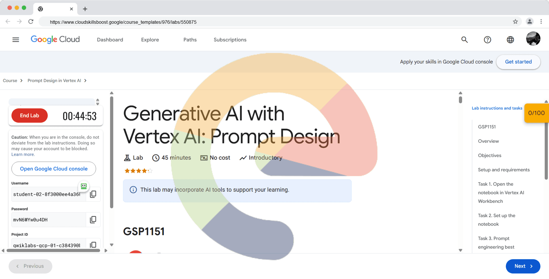 Generative AI with Vertex AI: Prompt Design - GSP1151