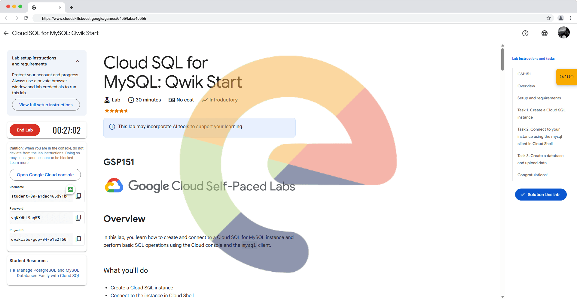Cloud SQL for MySQL: Qwik Start - GSP151