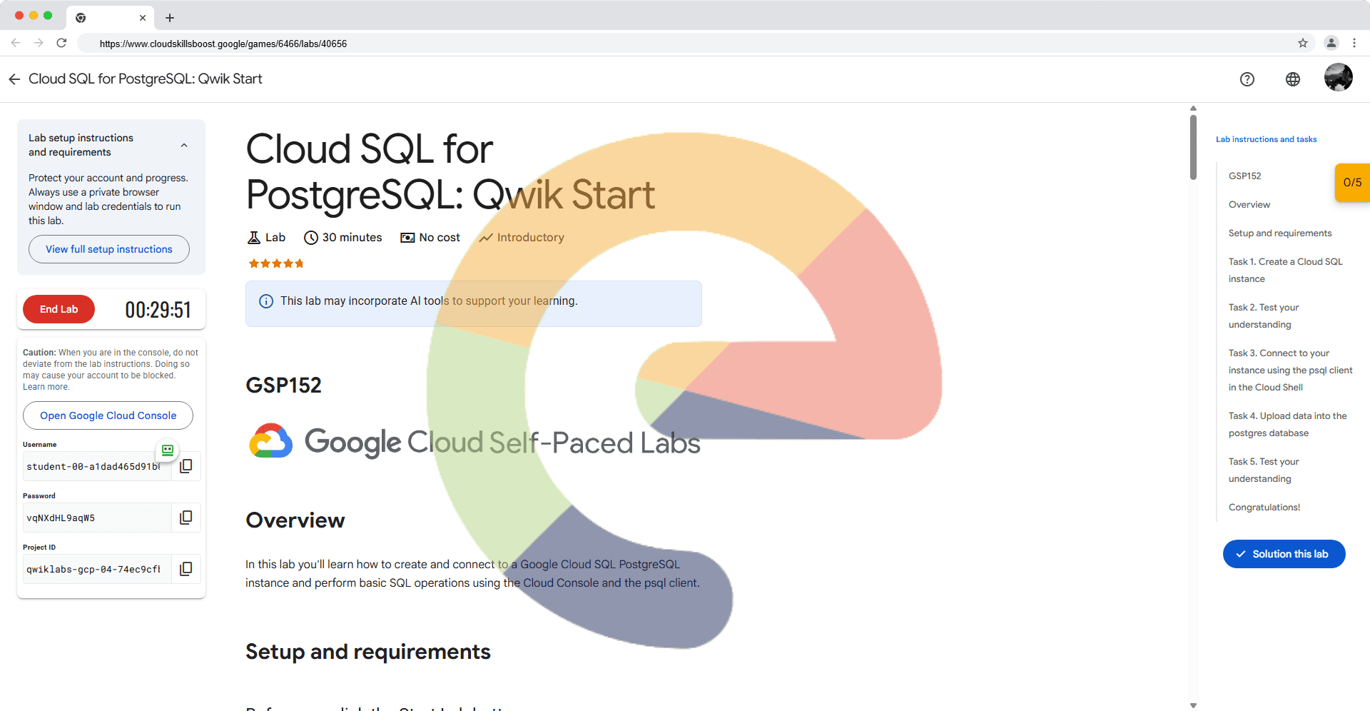 Cloud SQL for PostgreSQL: Qwik Start - GSP152