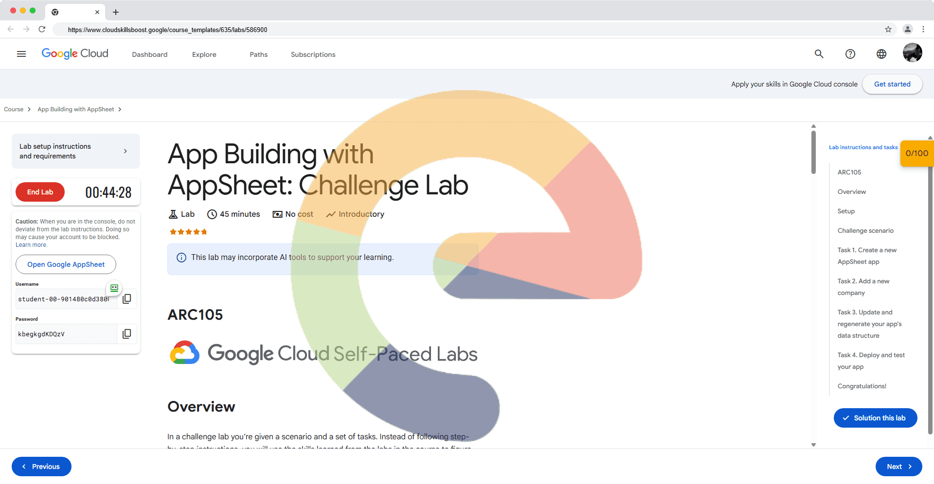 App Building with AppSheet: Challenge Lab - ARC105